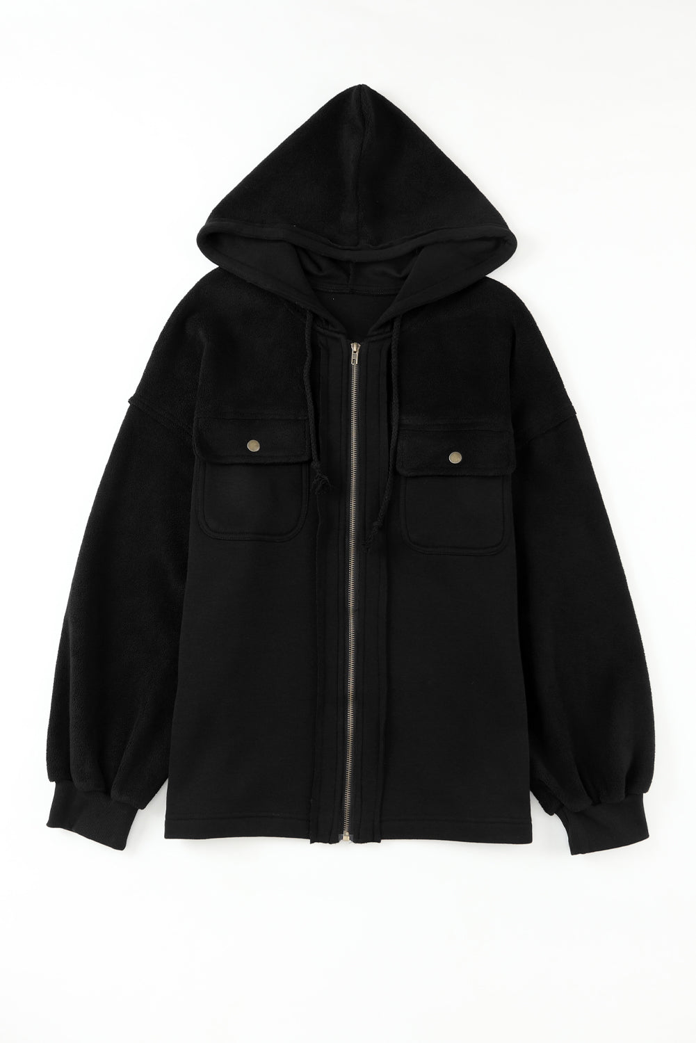 Flap Pocket Drawstring Hood Zip Up Jacket Beagle Boutique Fashion Outlet