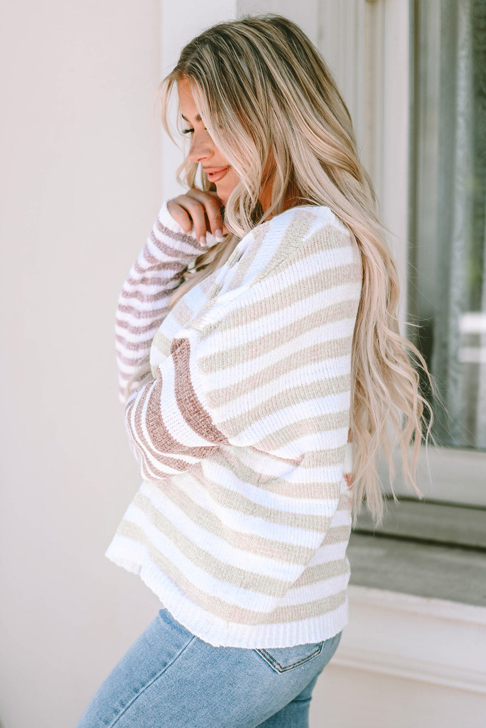 Stripe Blocked Drop Shoulder Slouchy Sweater eAura