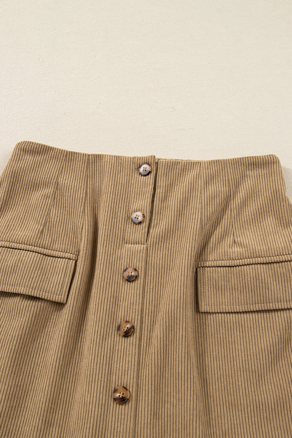 Soft Corduroy Buttoned Front Faux Pockets Mini Skirt - Bottoms/Skirts & Petticoat