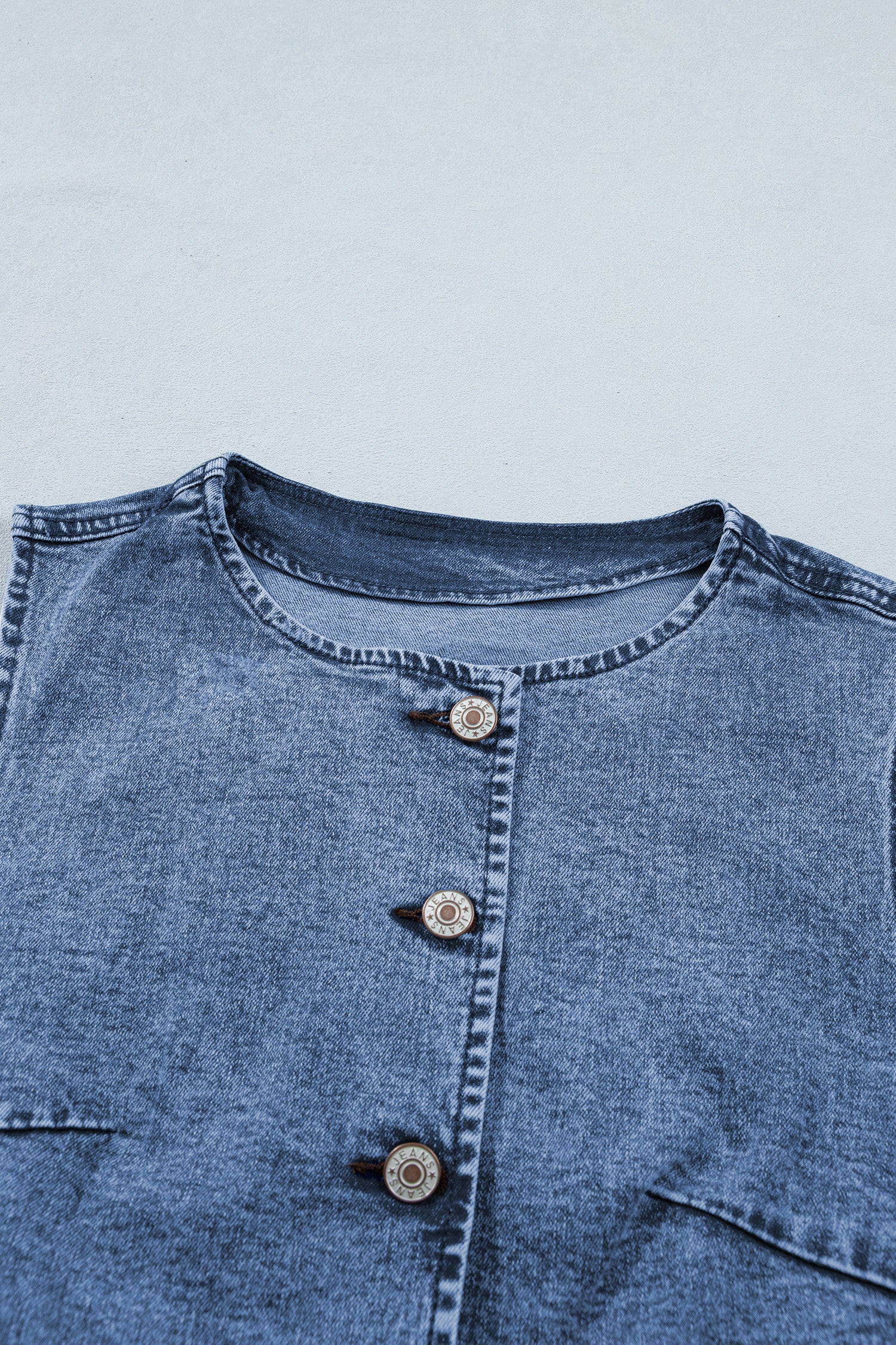 Buttoned Front Slit Denim Vest – Black