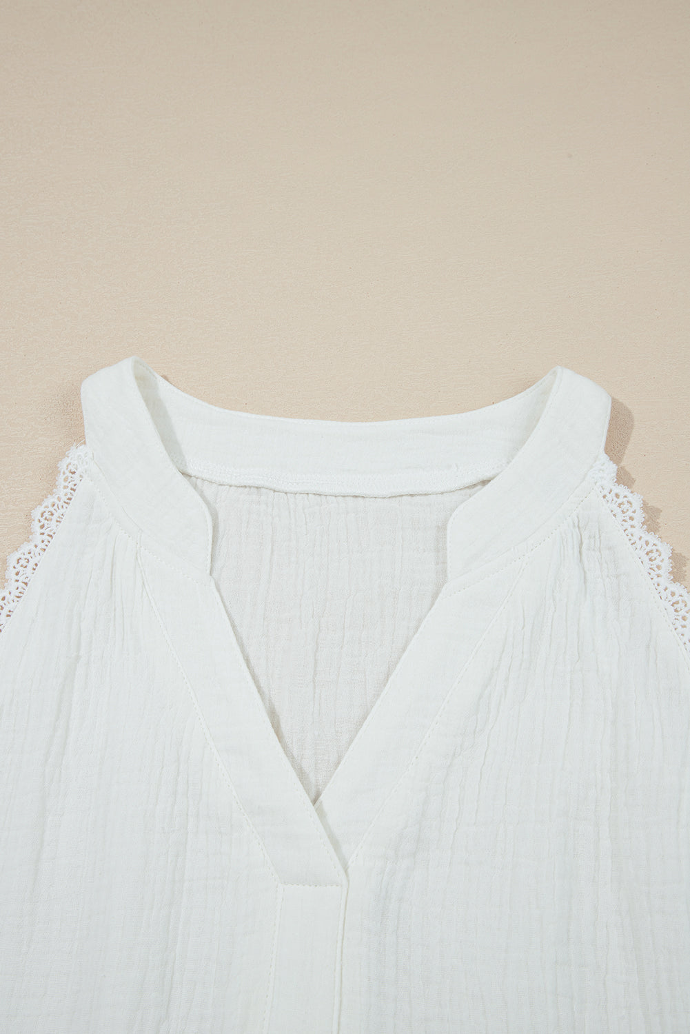 White Textured Lace Trim Pure Cotton Sleeveless Top eAura