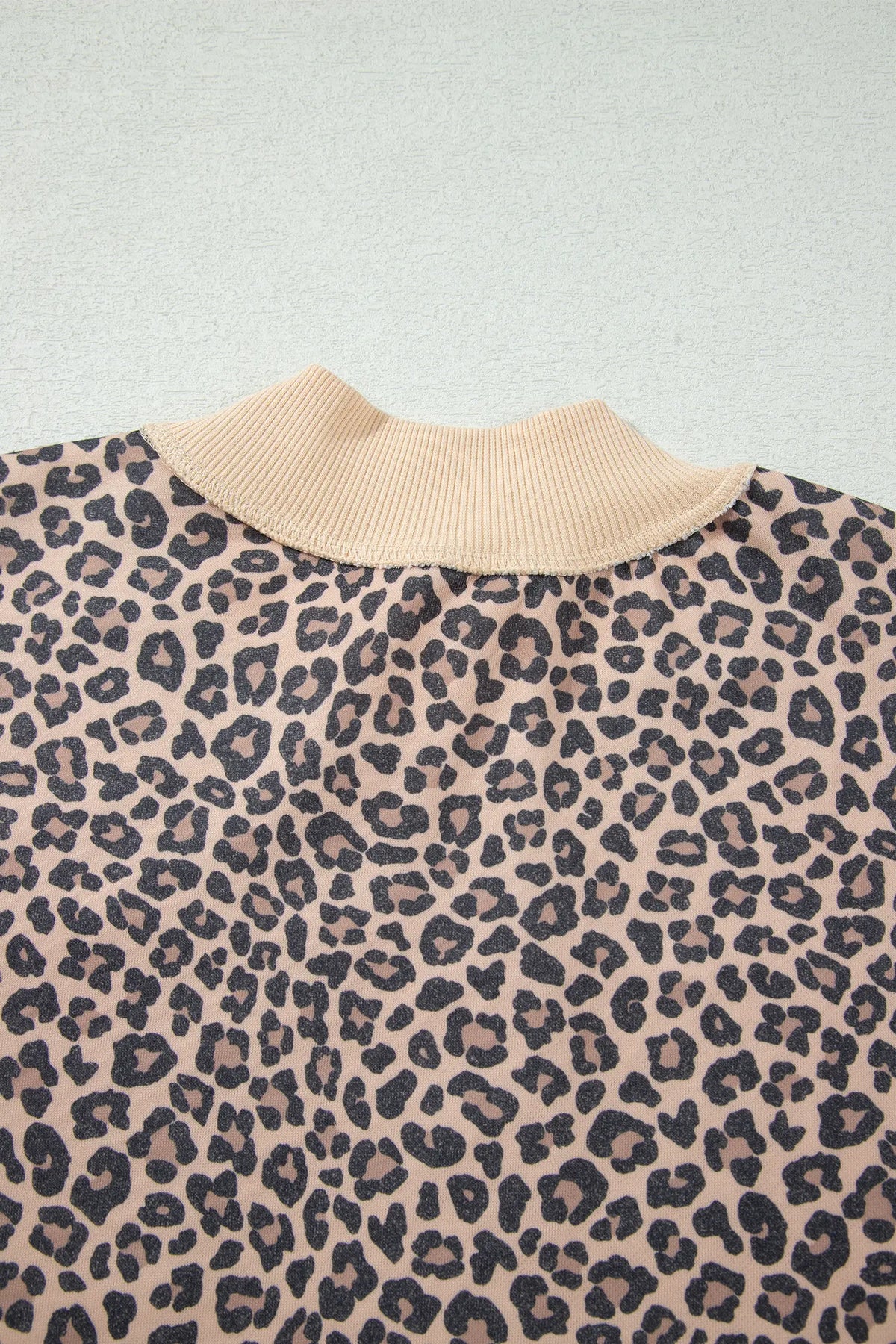 Leopard Print High Neck Long Sleeve Ribbed Cuffs Hem Sweatshirt – Multicolour