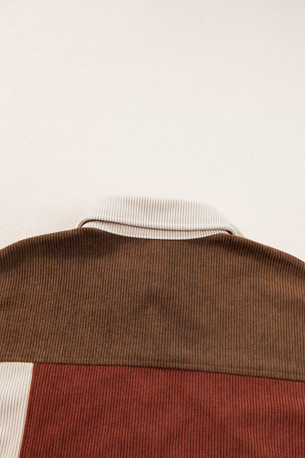 Cinnamon Colourblock Curved Hem Corduroy Shacket with Pocket Beagle Boutique Fashion Outlet