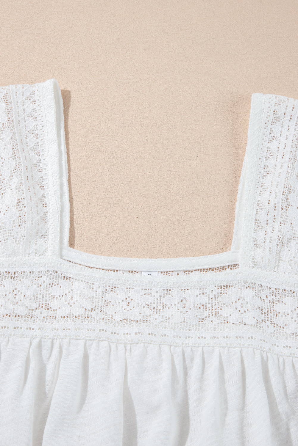 White Hollowed Lace Patchwork Square Neck Short Sleeve Blouse eAura