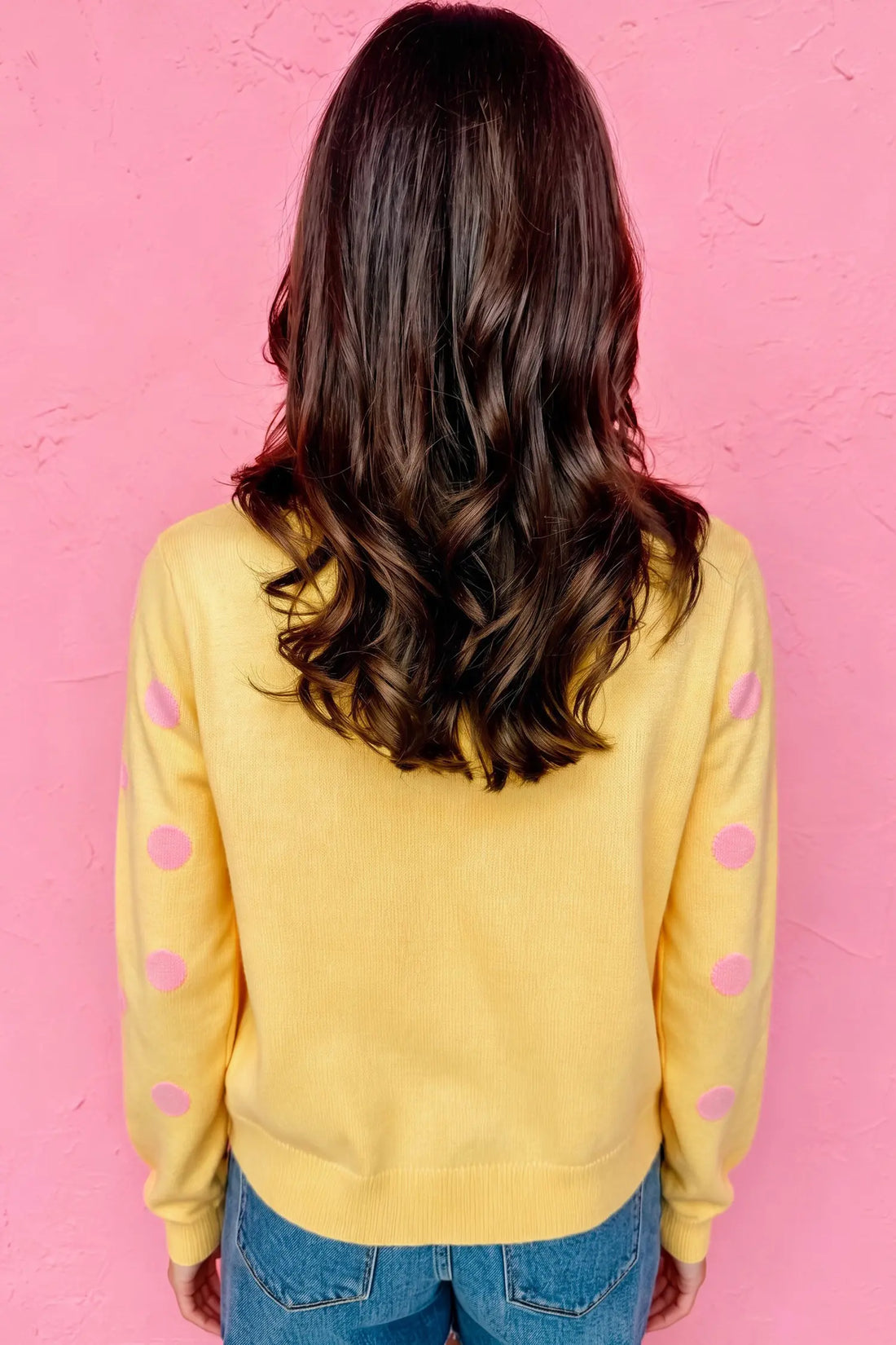 Casual Polka Dot Button Front Long Sleeve Sweater Cardigan – Yellow
