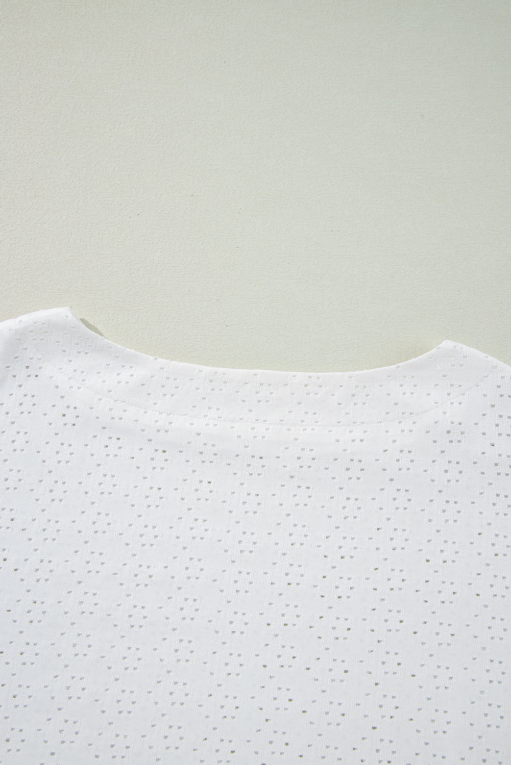 White Eyelet Pattern Boat Neck Casual Tee eAura