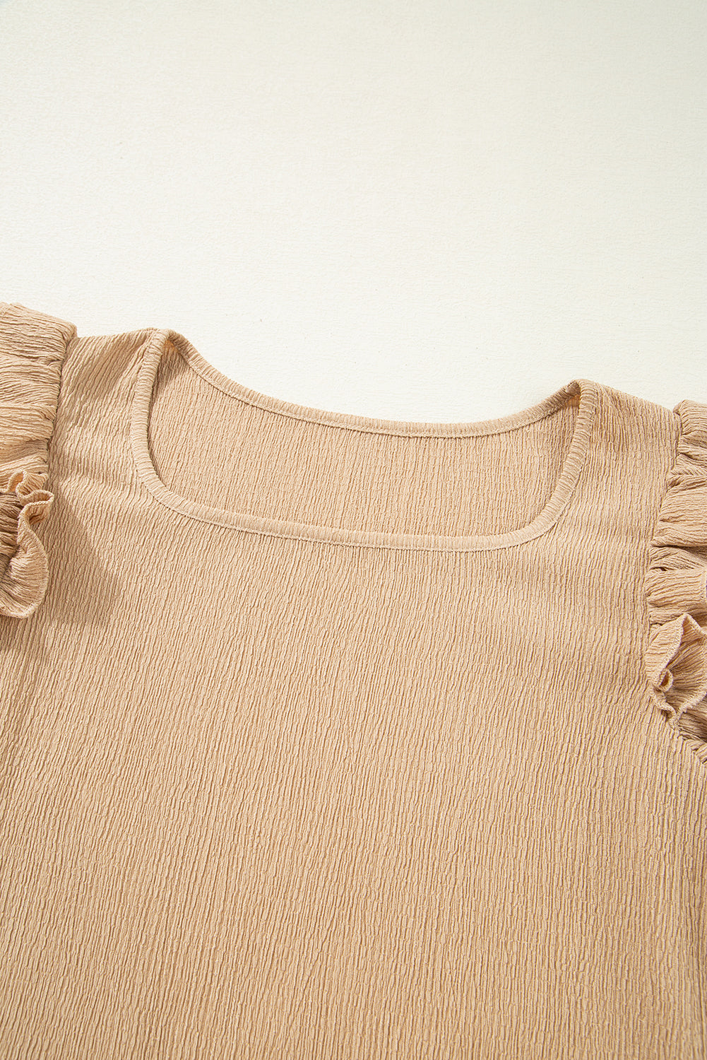 Smoke Grey Ruffled Tiered Sleeve Square Neck Textured Top eAura