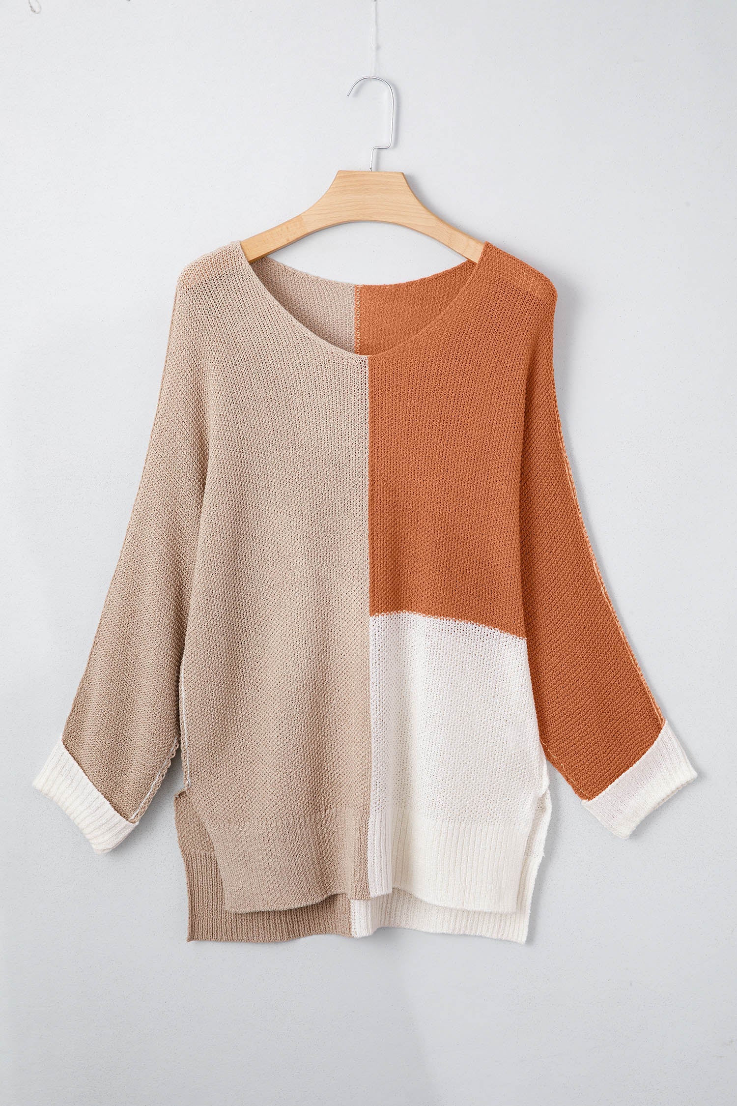 Colour Block Knit V-Neck Sweater - eAura