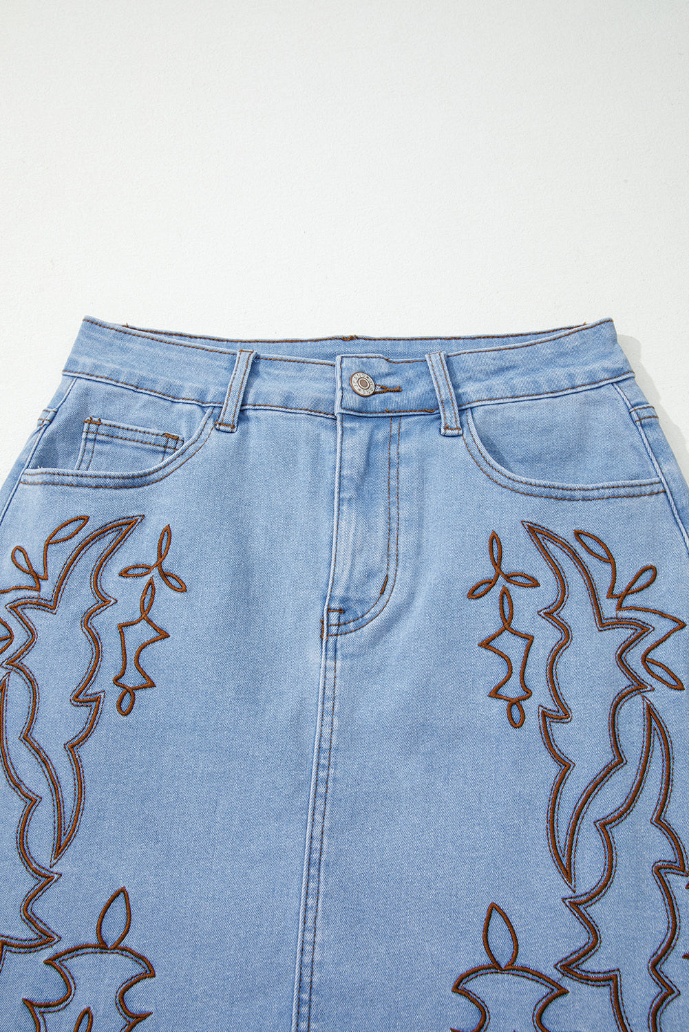 Blue Western Embroidered Denim Mini Skirt eAura
