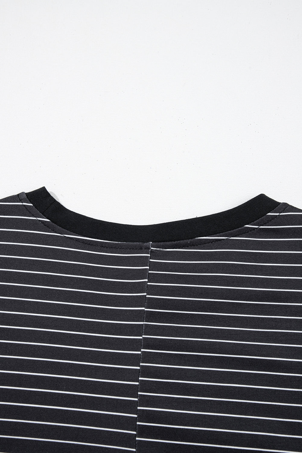 Black Stripe Ruffled Short Sleeve Crew Neck T Shirt Shift Mini Dress eAura