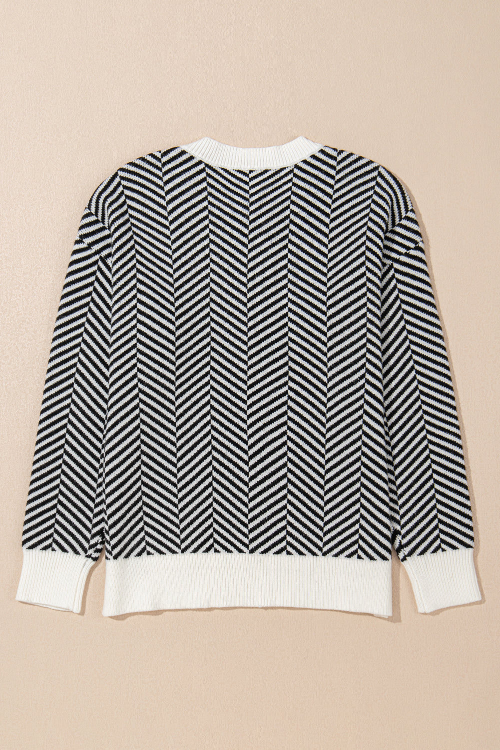 Black Contrast Edge Crew Neck Drop Shoulder Sweater eAura