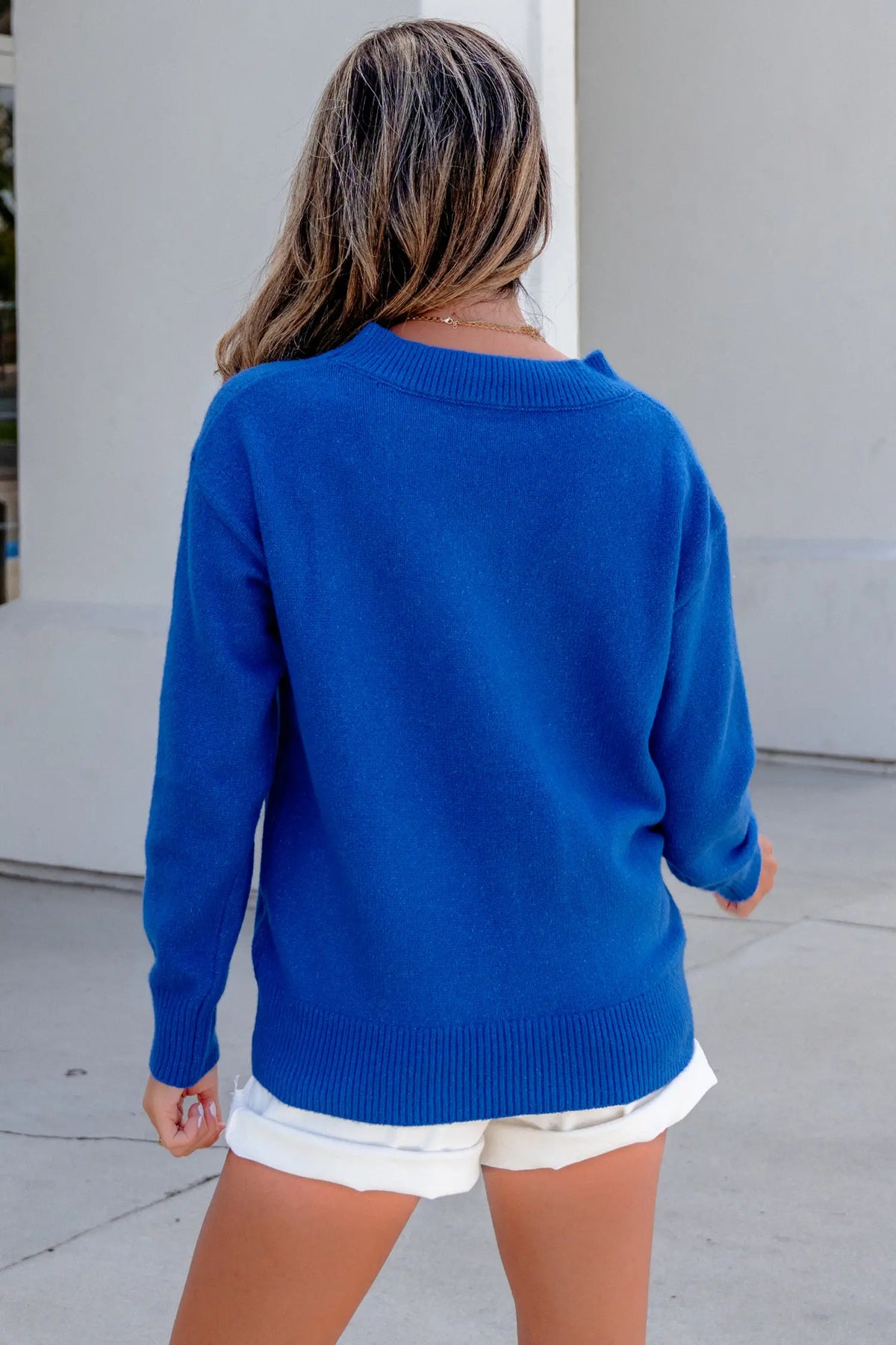 Drop Shoulder Long Sleeve Sweater – Sky Blue