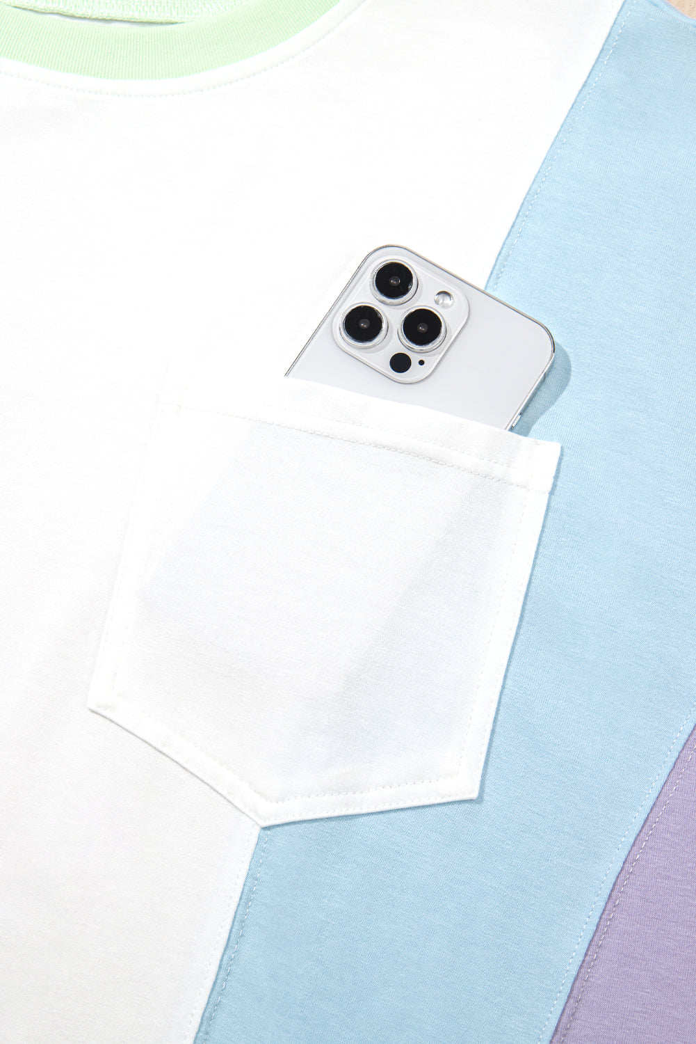 Purple Colour Block Patchwork Half Sleeve Oversized T Shirt eAura