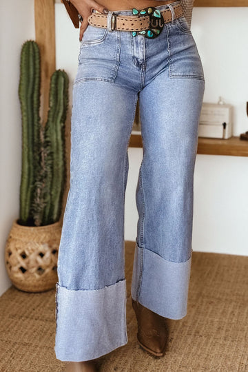 Turn-up Cuffs Loose Jeans – Beau Blue