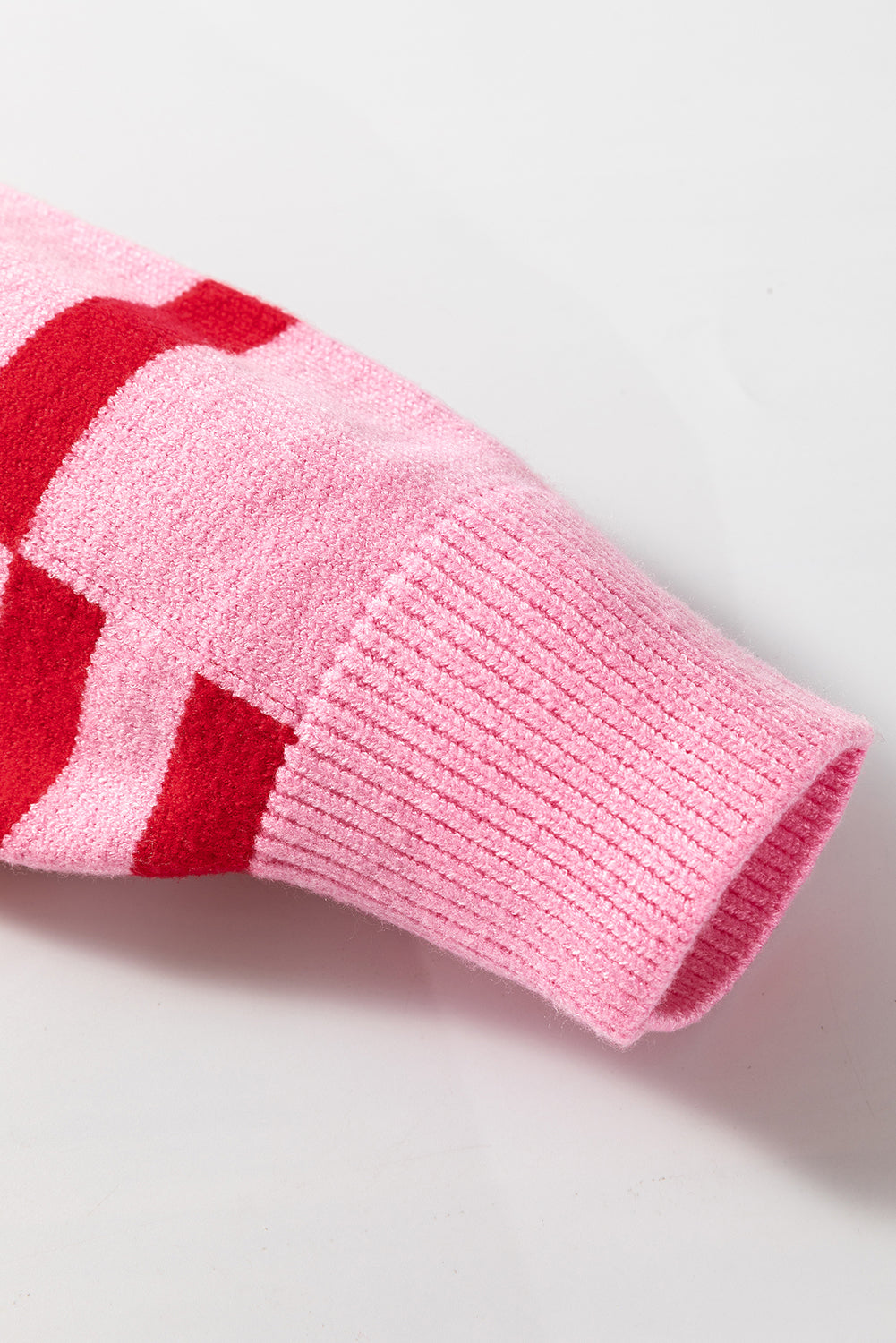 Pink Stripe Bubble Sleeve Drop Shoulder Ribbed Trim Sweater eAura