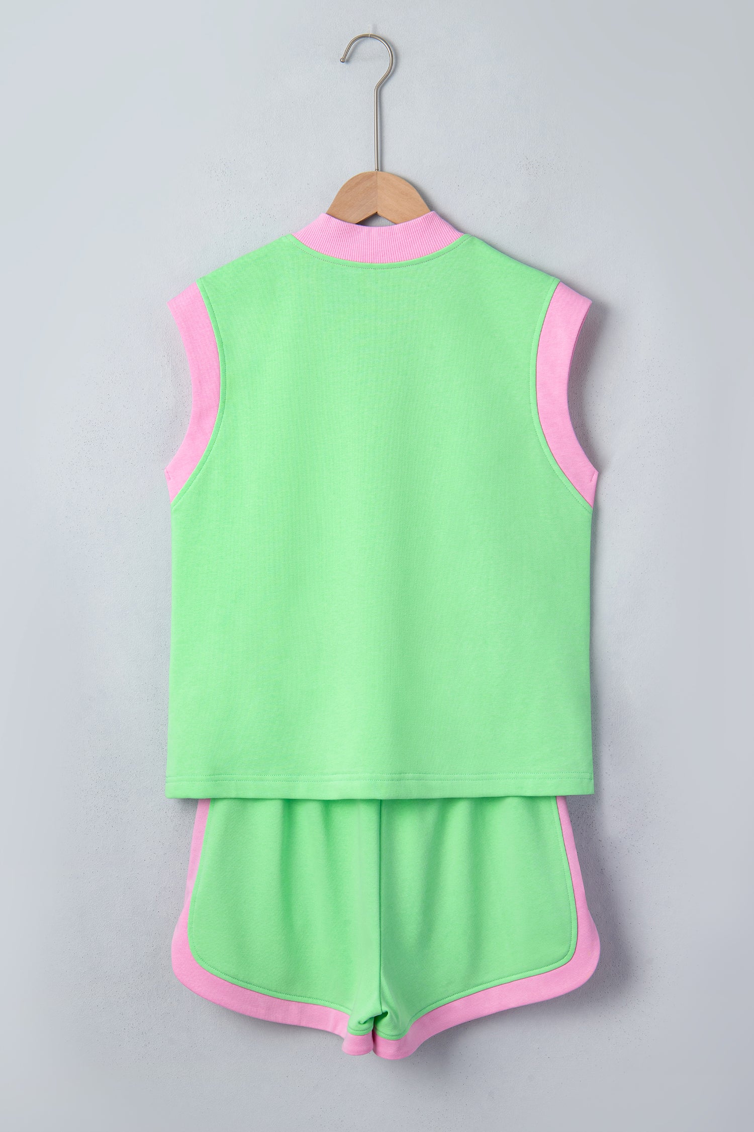 Color Block Accent Half Zip Top Athleisure Shorts Set – Green