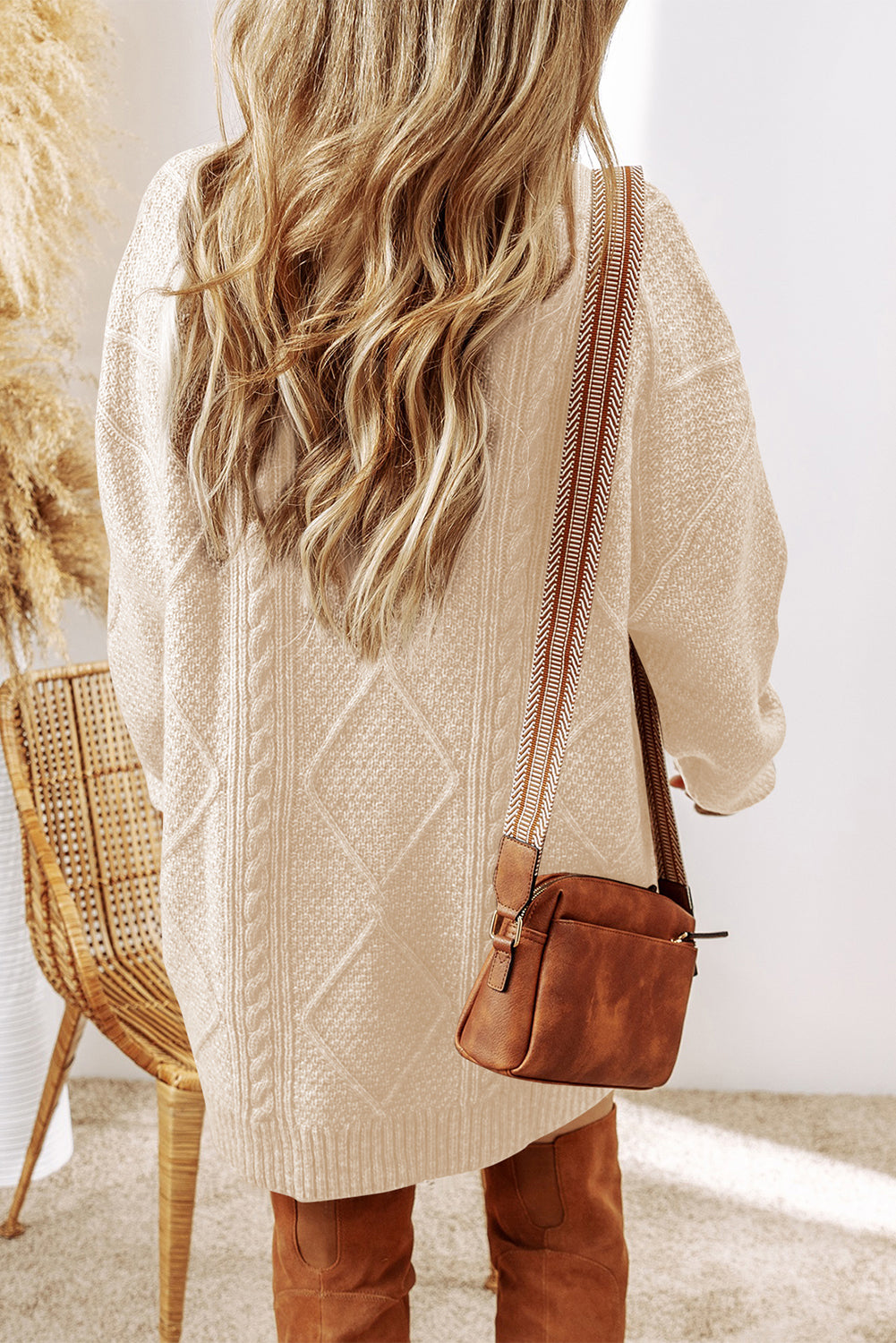 Cable Knit Drop Shoulder Sweater Dress – Brown, Black, Green, Beige & Burgundy