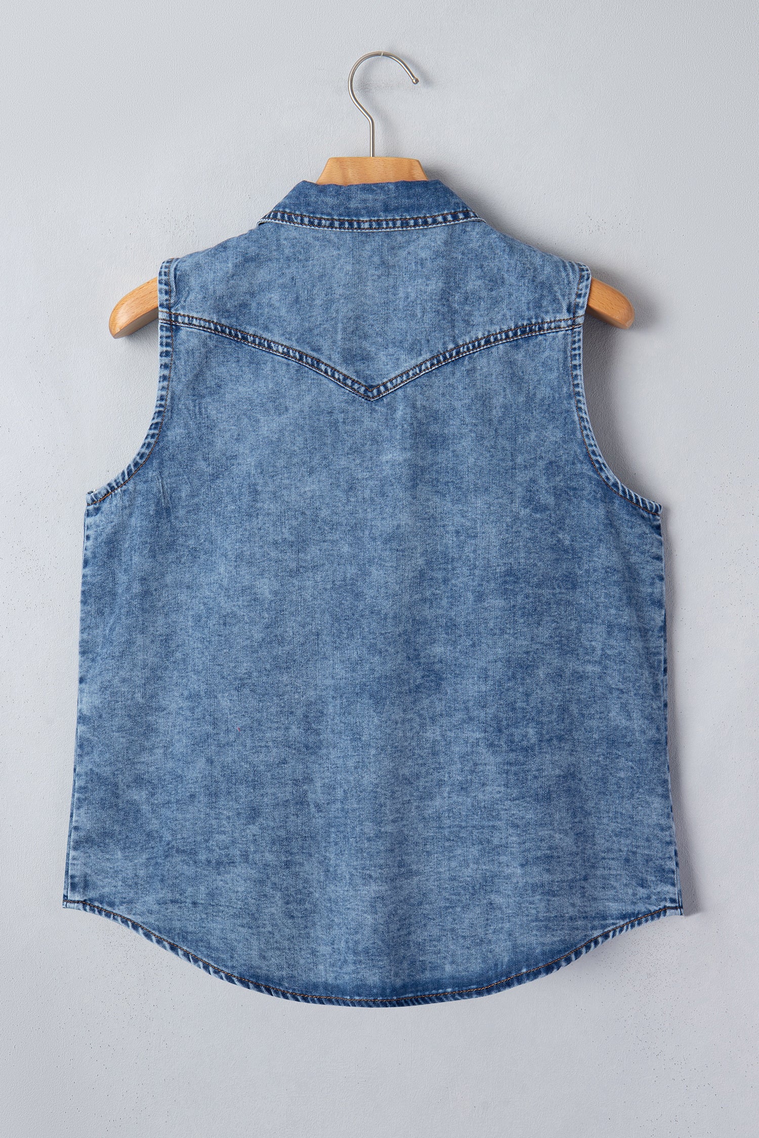 Buttoned Front Collared Denim Sleeveless Top