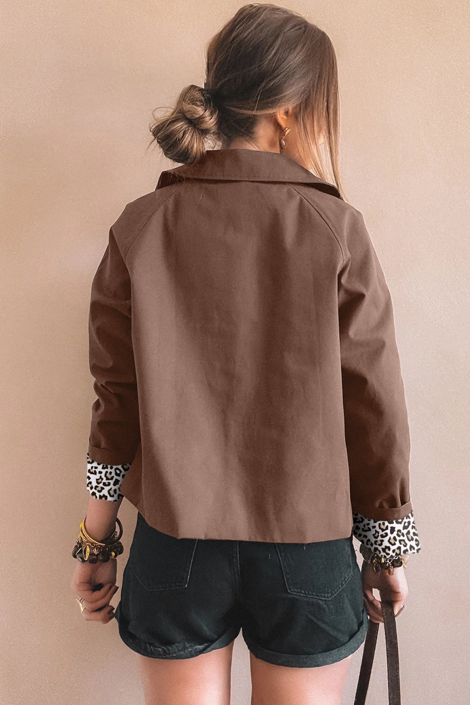 Collared Buttoned Leopard Liner Jacket - eAura
