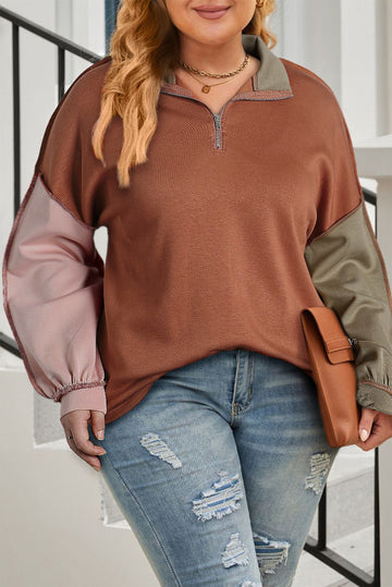 Gold Flame Plus Size Colourblock Exposed Seam Quarter Zip Sweatshirt BB Fashion Outlet