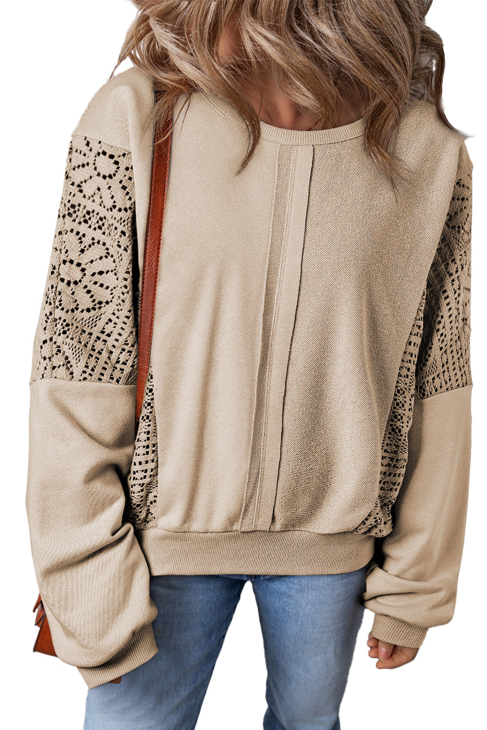Knit Crochet Exposed Seam Ribbed Trim Sweatshirt eAura