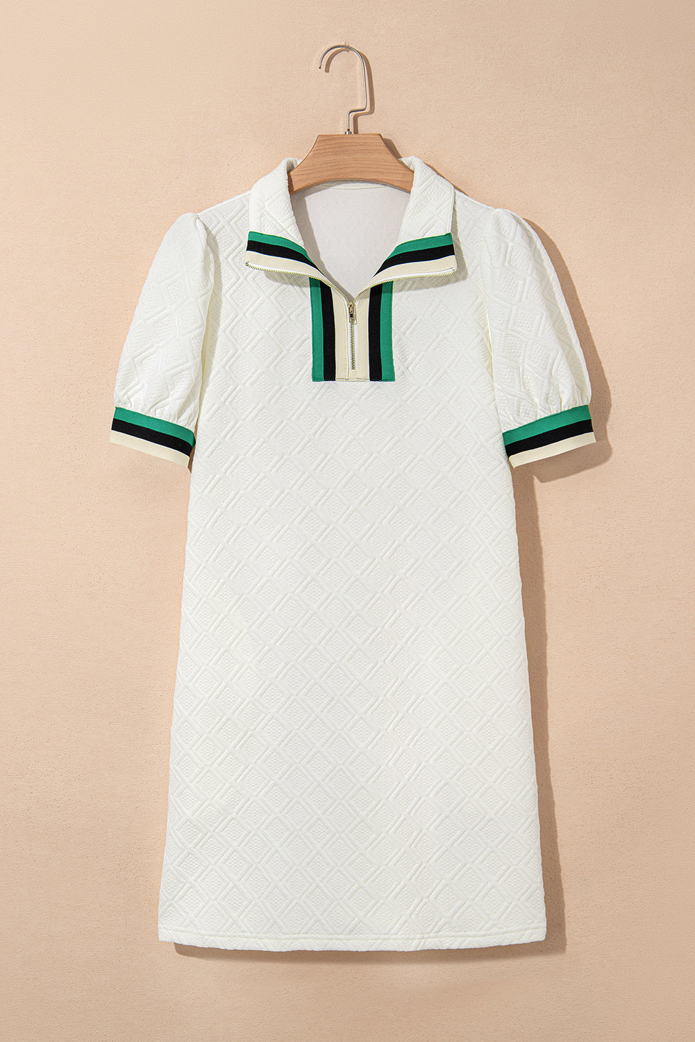 Jacquard Edge Puff Sleeve Quarter Zip Mini Dress eAura