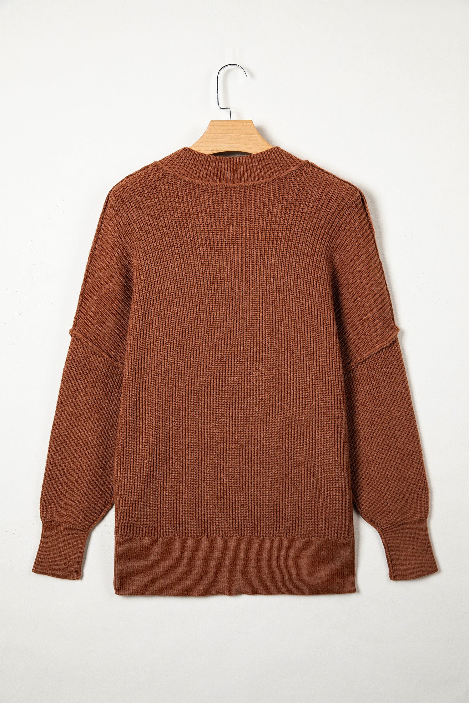 Long Sleeve Ribbed Knit Stand Neck Regular Fit Sweater – Chestnut