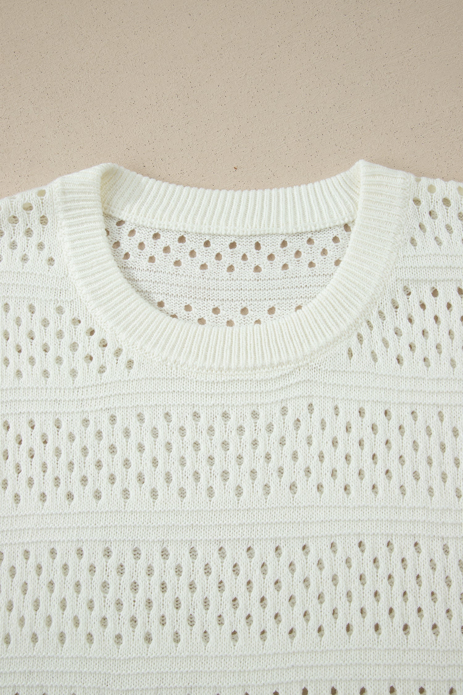Plus Size Eyelet Hollow-Out Knit Dolman Short Sleeve Sweater