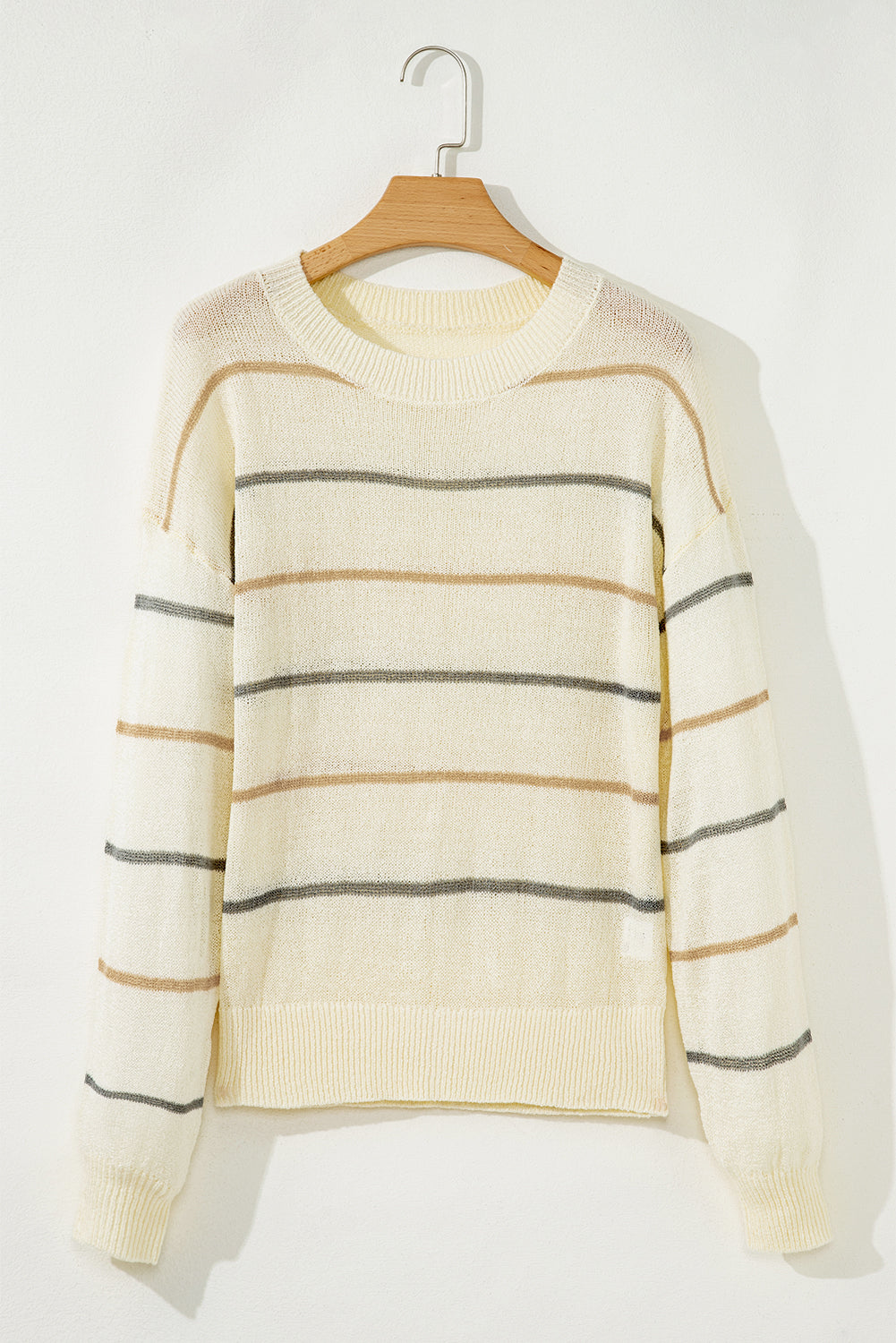 Striped Ribbed Edge Drop Shoulder Sweater eAura