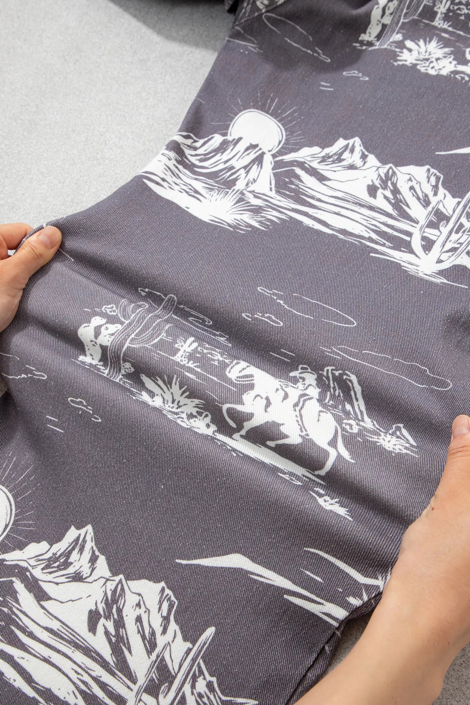 Gray Wild West Riding Vintage Printed Shift Jeans