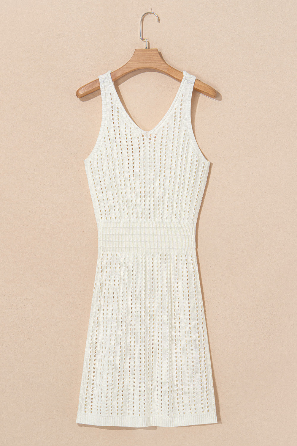 White Eyelet Crochet Sleeveless V Neck Beach Dress BB Fashion Outlet