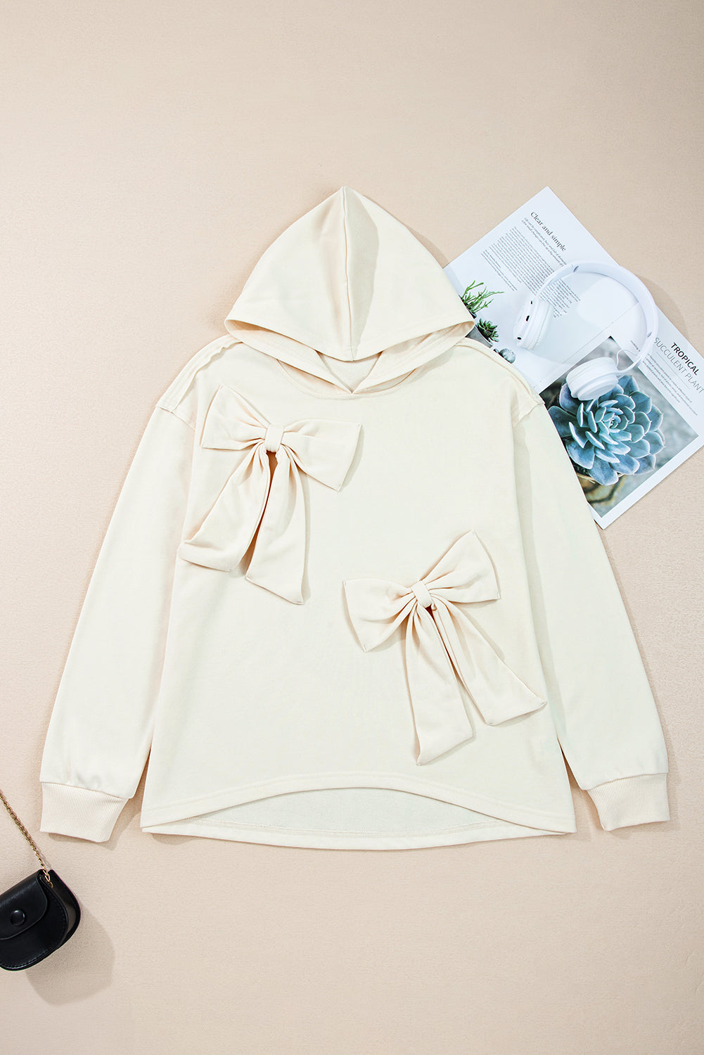 White Cute Bow Detail Baggy Hoodie eAura