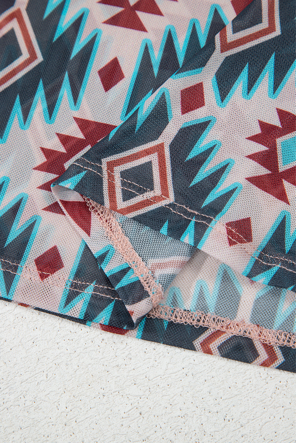 Blue Western Aztec Print Mesh Slim T Shirt eAura