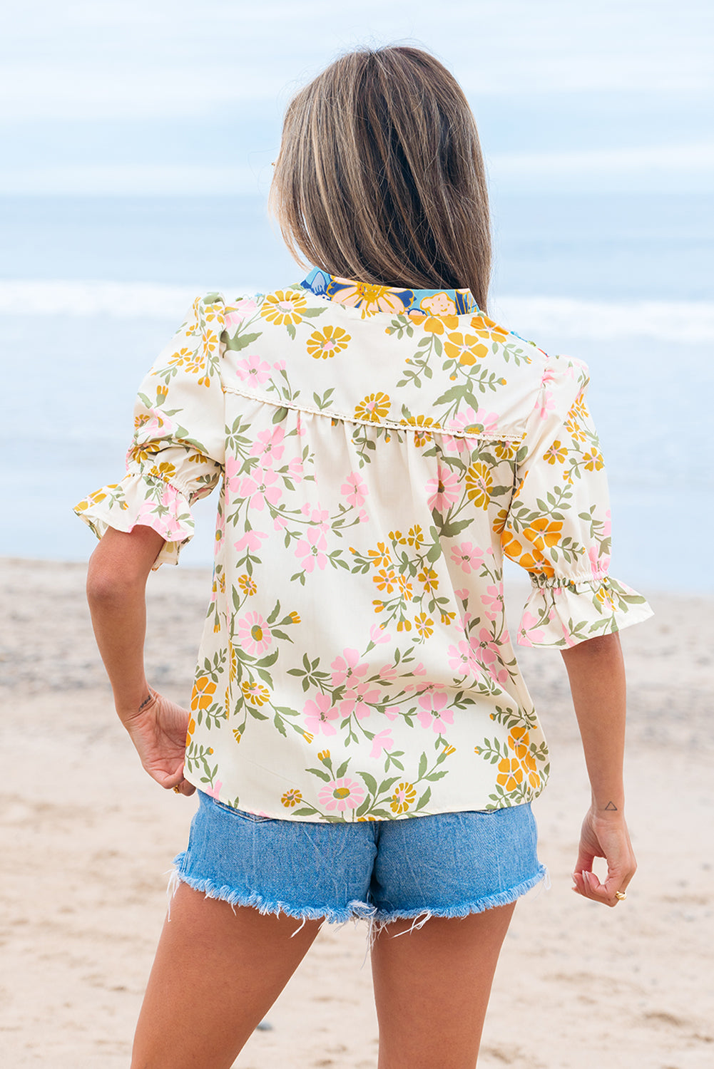 Multicolour Crochet V Neck Half Sleeve Boho Floral Blouse Dear-Lover Dropshipping