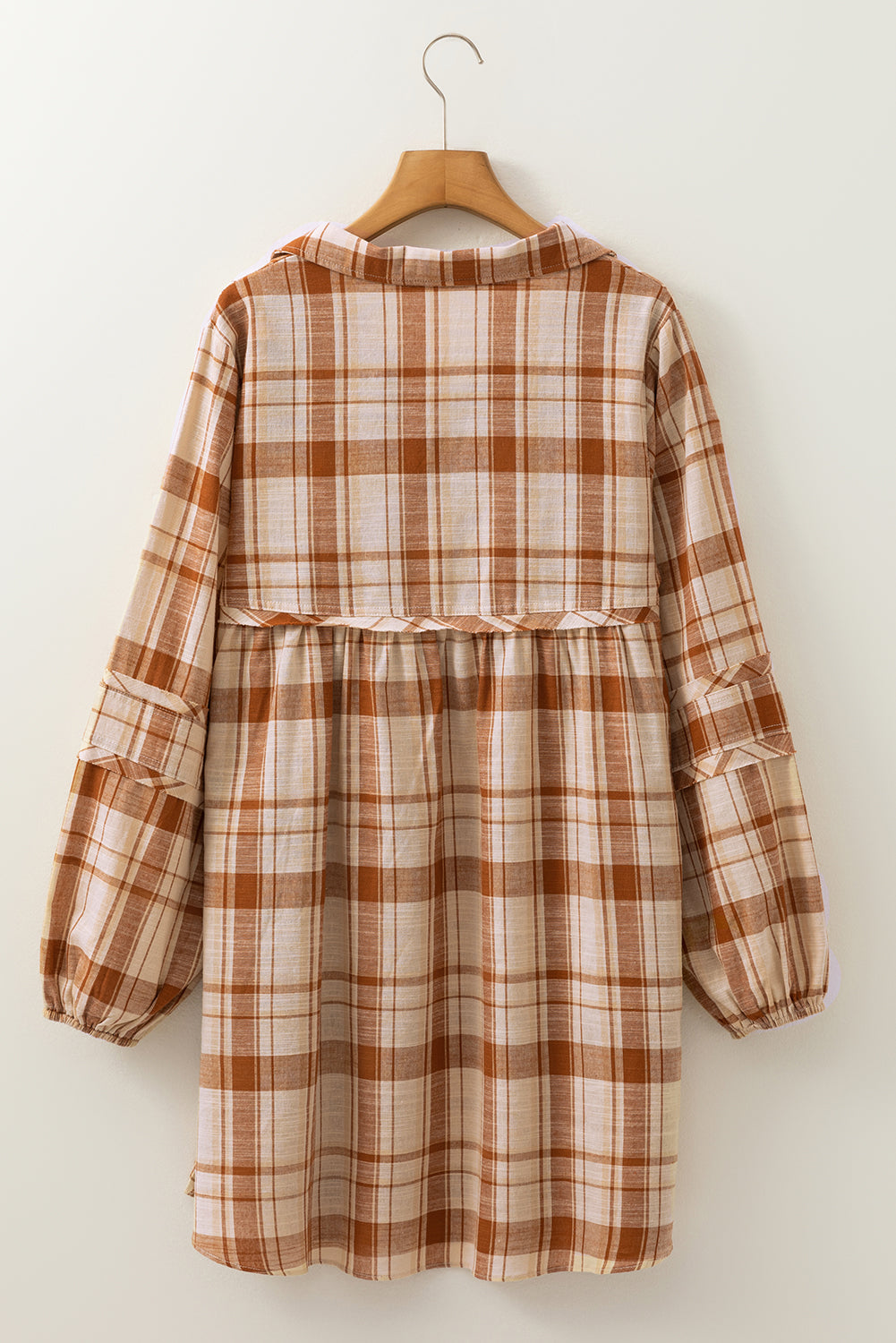 Brown Plaid Print Side Pockets Frilled Babydoll Mini Dress BB Fashion Outlet