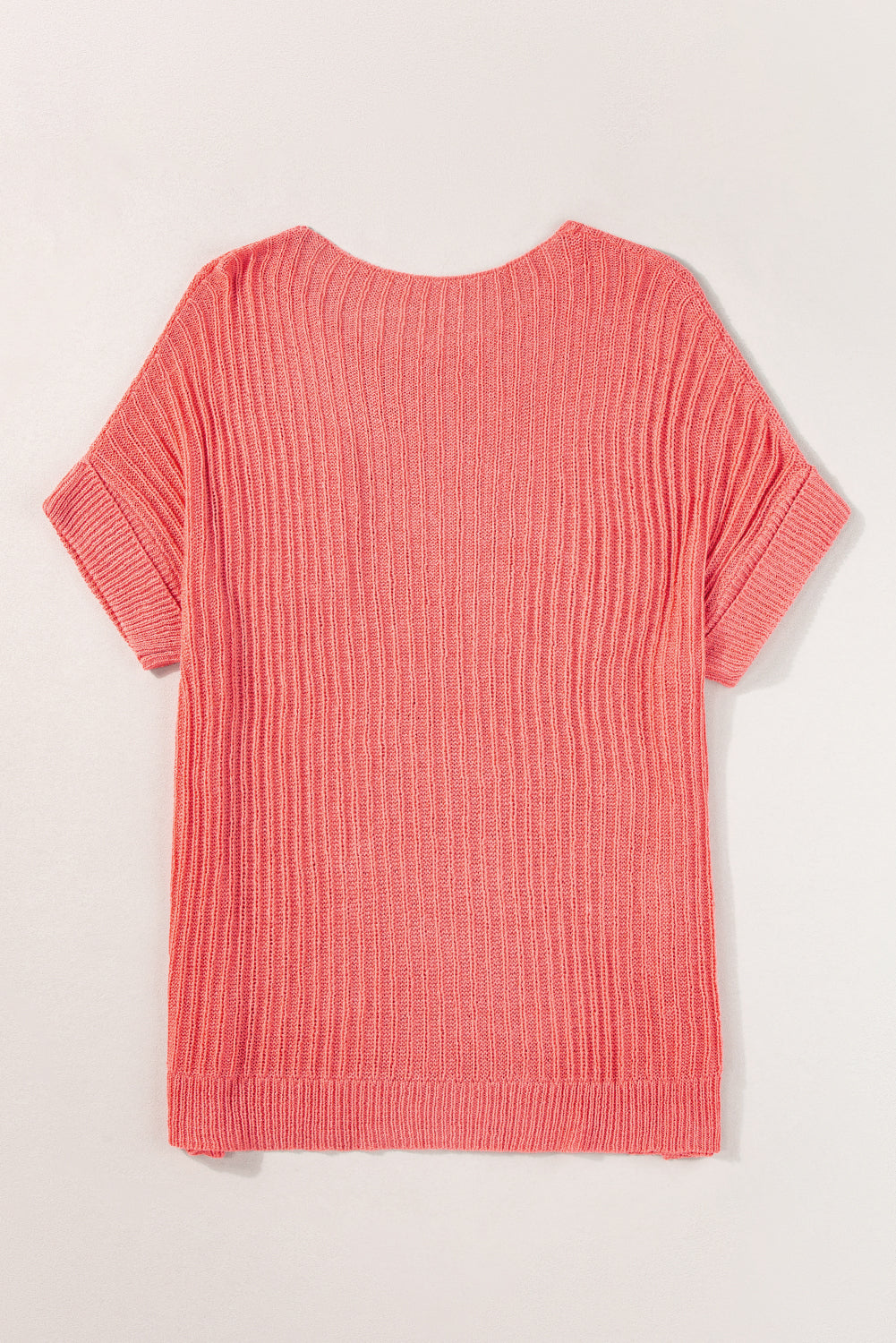 Rolled Cuffs Loose Knit Tee with Slits eAura