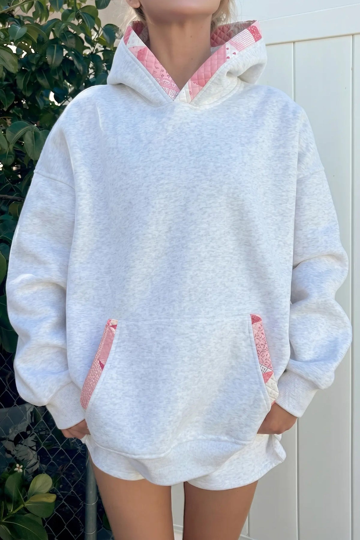 Contrast Patchwork Oversized Hoodie – Grey