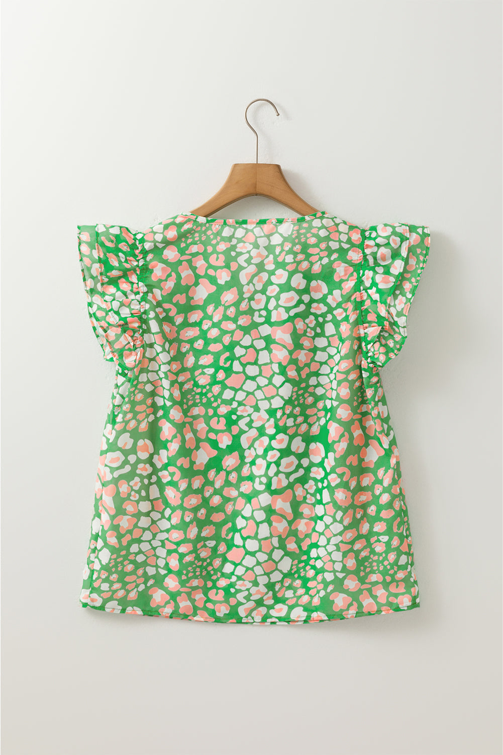 Green Abstract Leopard Tied Front Flutter Sleeve Blouse eAura