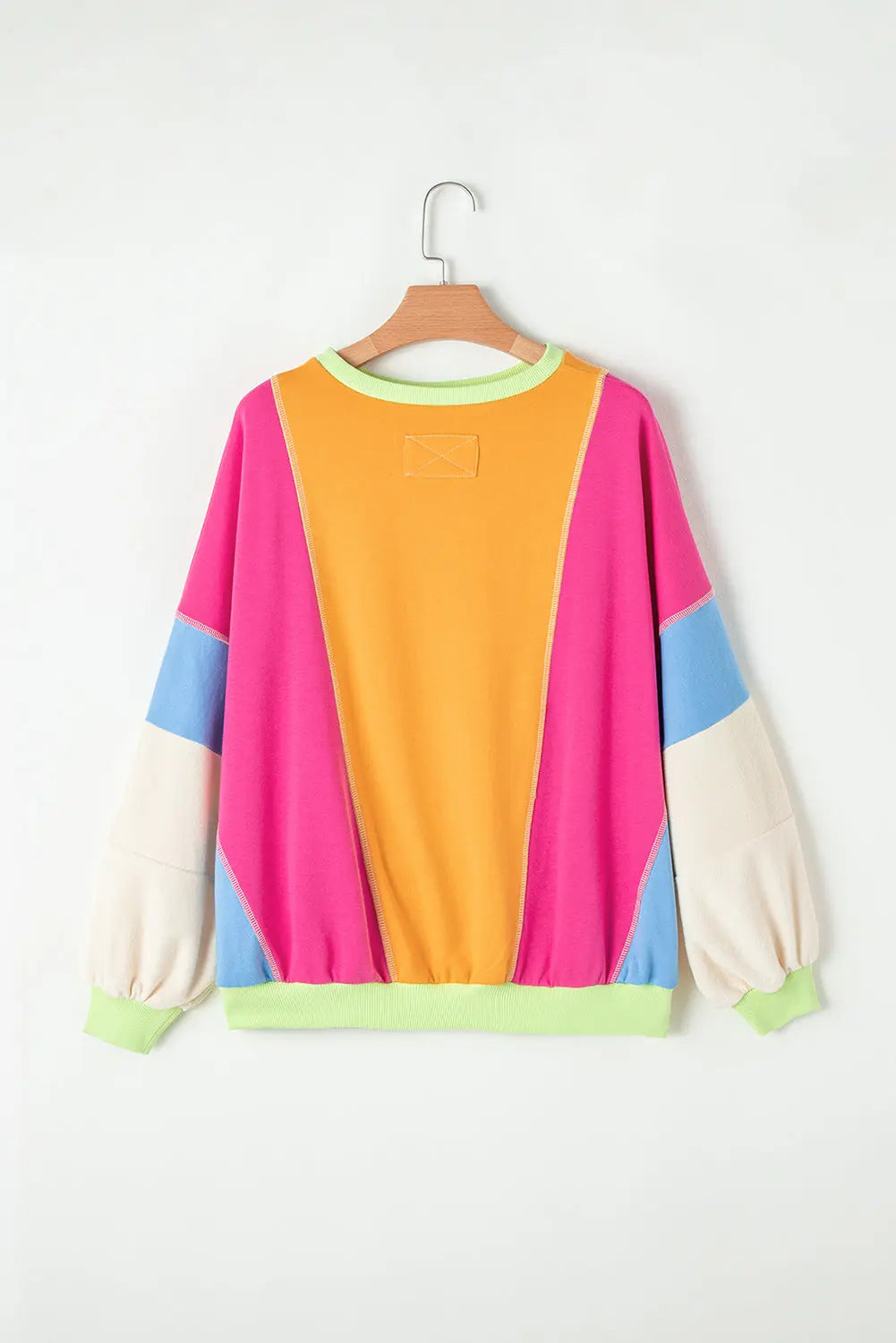 Grapefruit Orange Colourblock Patchwork Exposed Stitching Oversize Top - Sweaters & Cardigans/Sweaters