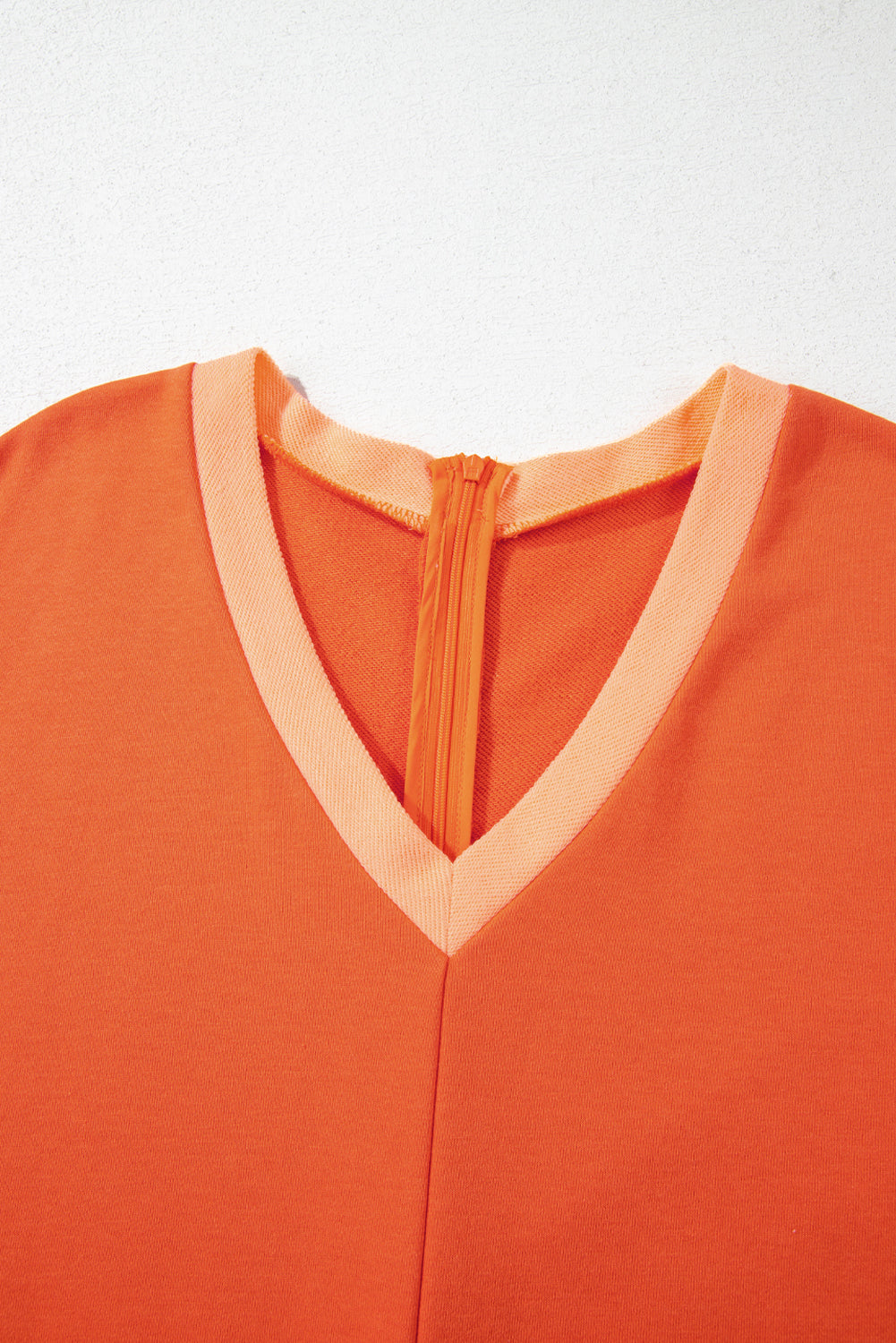 Russet Orange Two-tone Short Sleeve V Neck Patched Pocket Loose Romper eAura