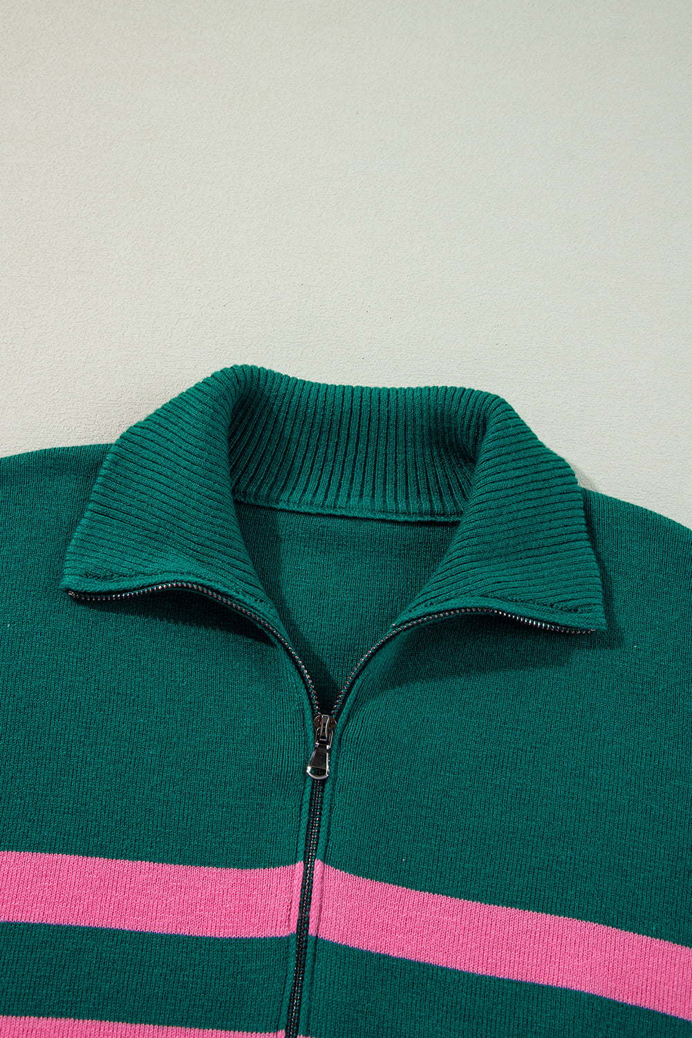 Green Collared Quarter Zipper Oversized Sweater eAura
