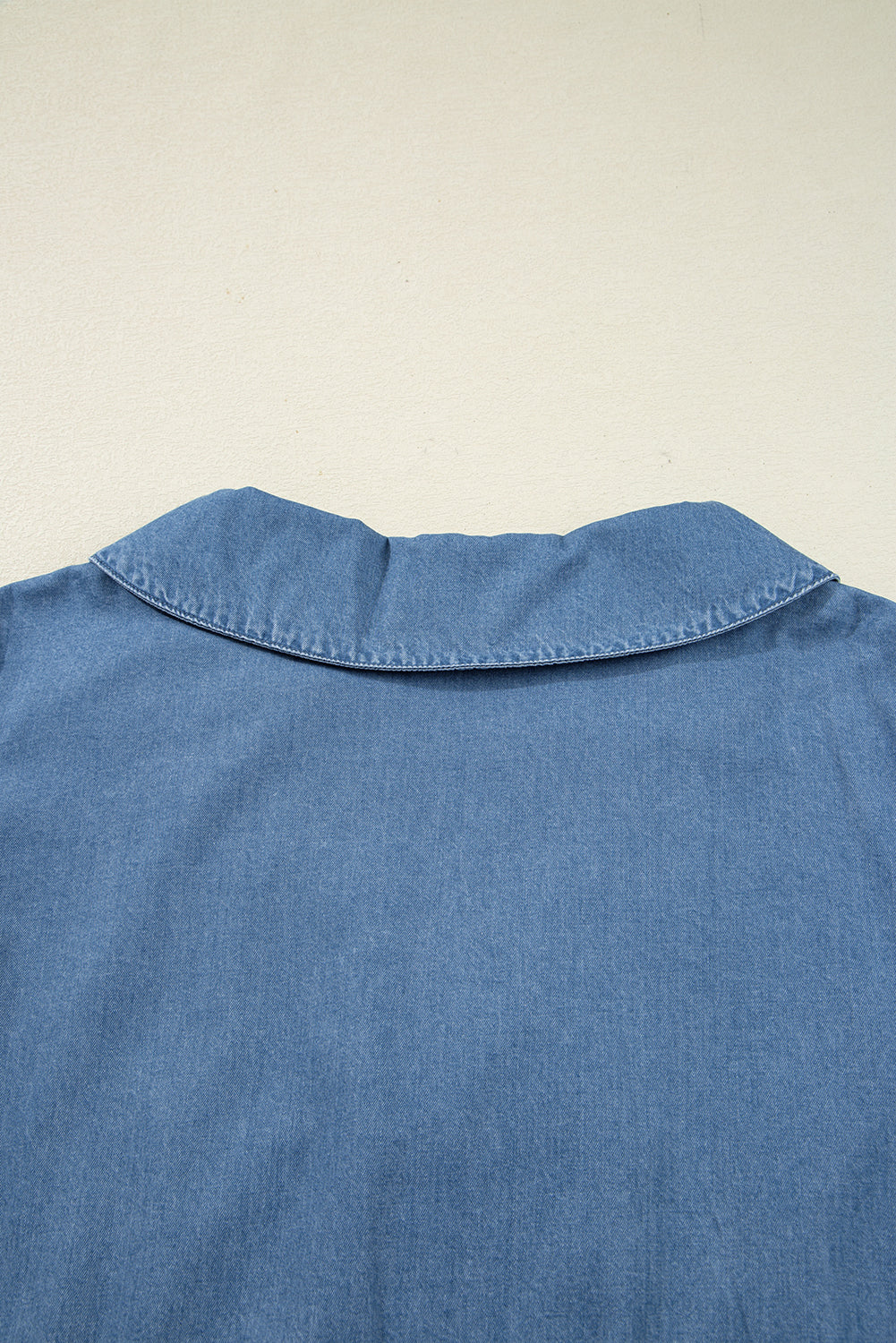 Dusk Blue Denim Lapel Neck Balloon Sleeve Tied Peplum Top Dear-Lover Dropshipping