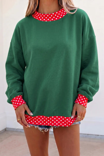 Colourblock Polka Dot Contrast Trim Oversized Sweatshirt – Dark Green