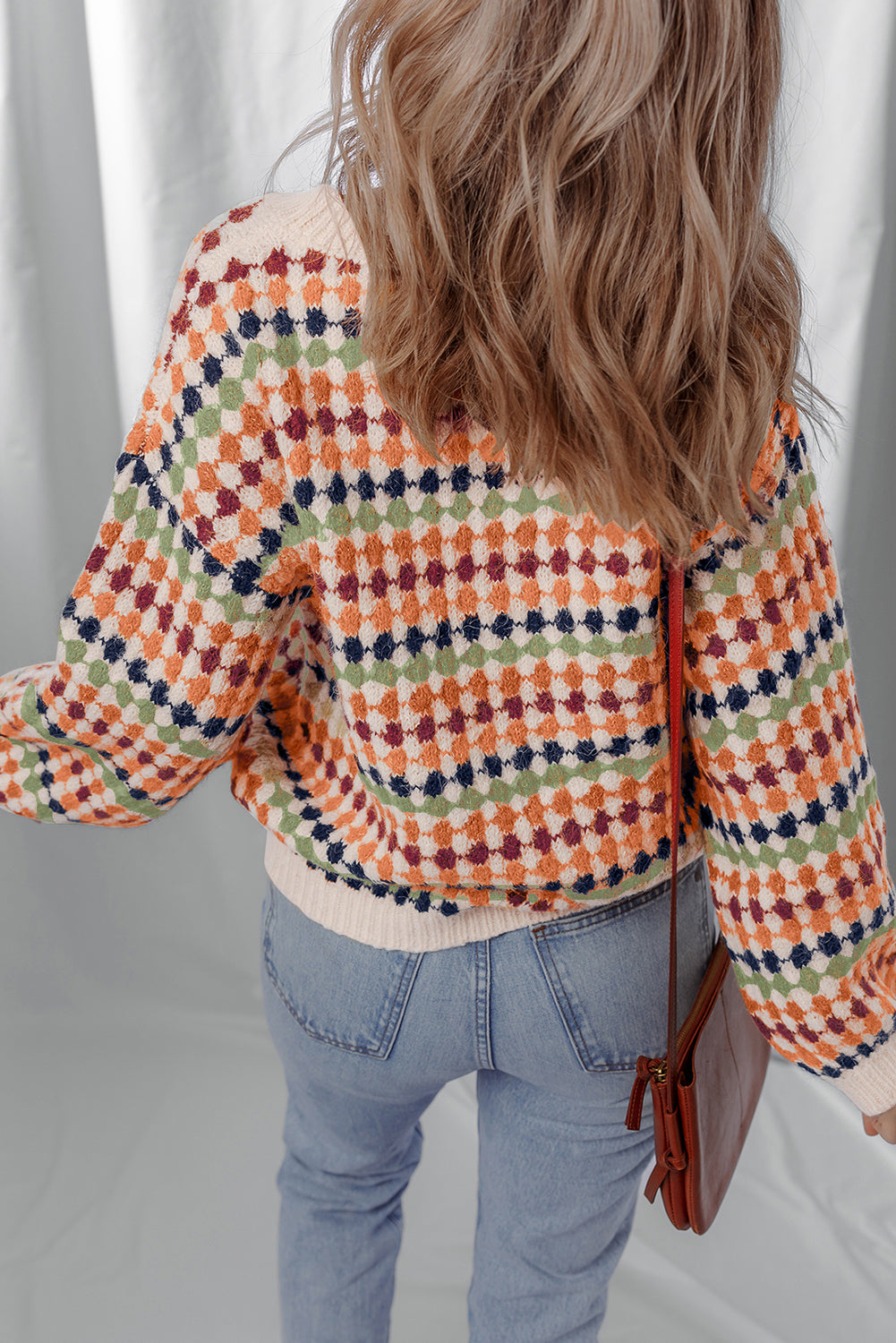 Multicoloured Dotty Stripe Pattern Knit Drop Shoulder Sweater - eAura