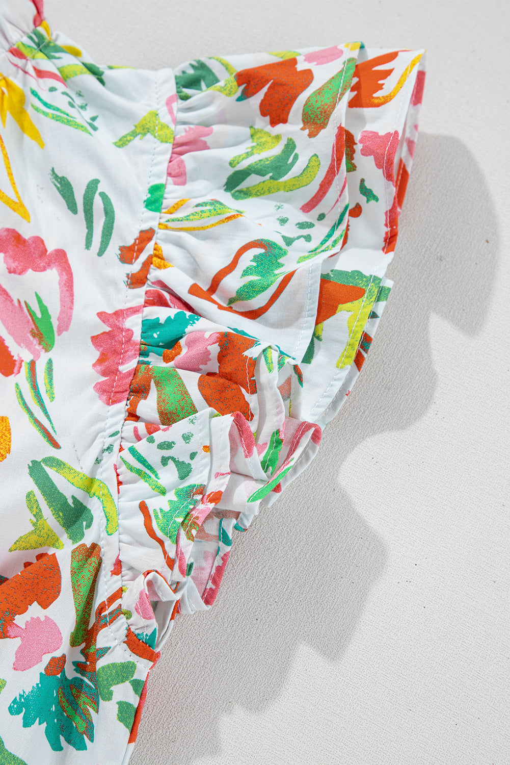 Multicolour Allover Floral Print Flutter Sleeve Split Neck Blouse eAura