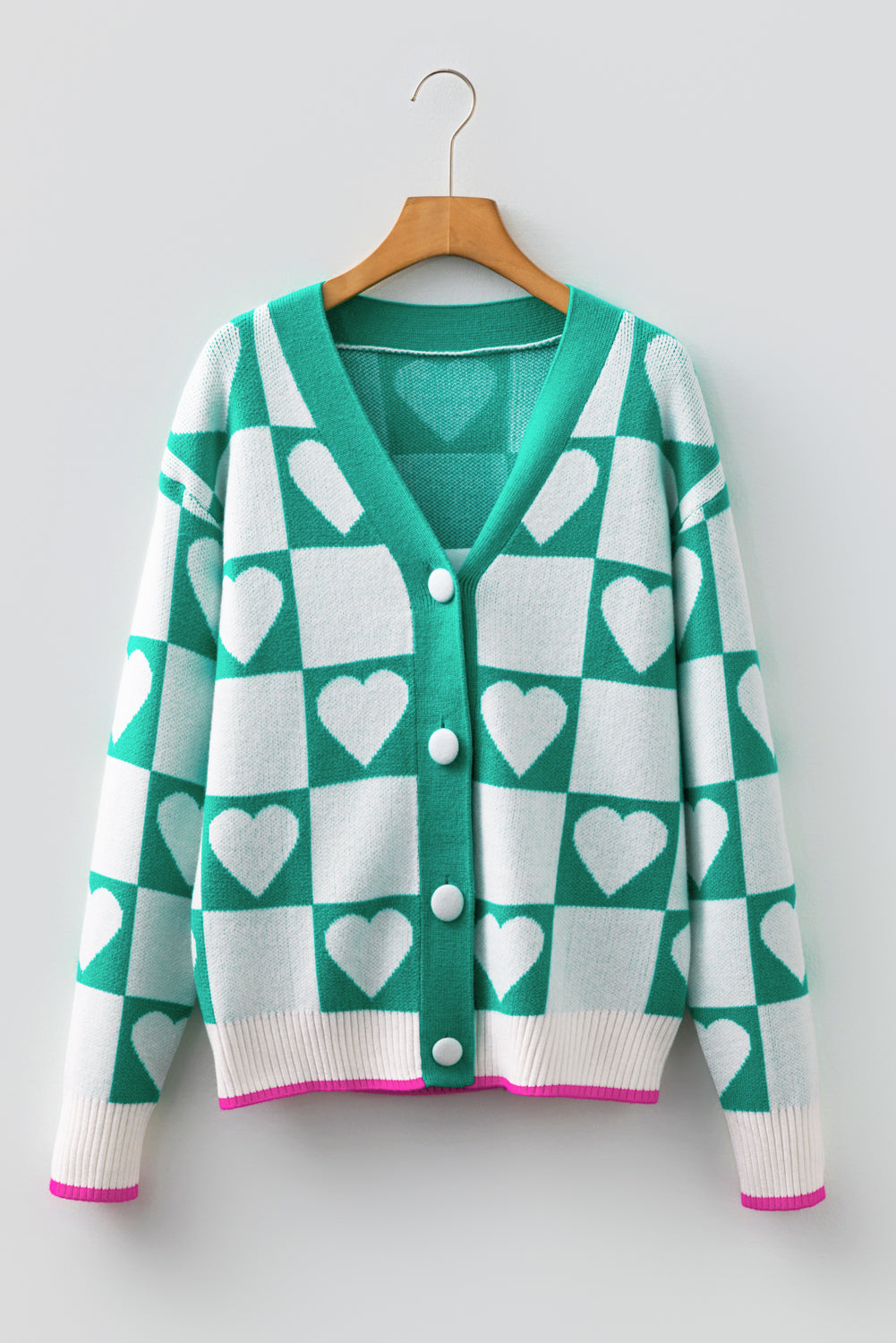 Heart Knit V-Neck Button Down Cardigan - eAura