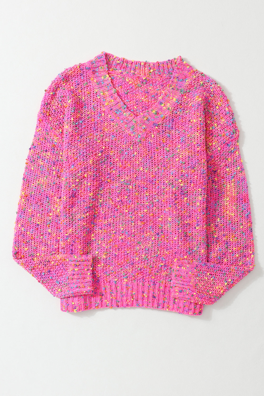 Dark Pink Colourful Spots Knitted V Neck Casual Sweater eAura