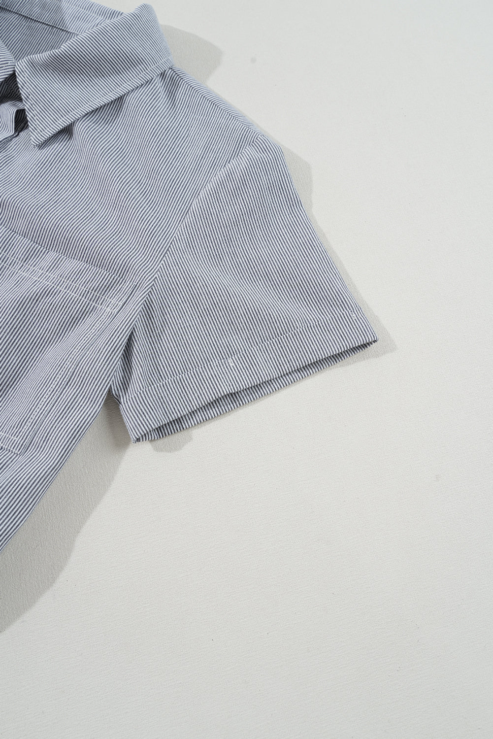 Blue Stripe Chest Pockets Buttoned Belted High Waist Romper eAura