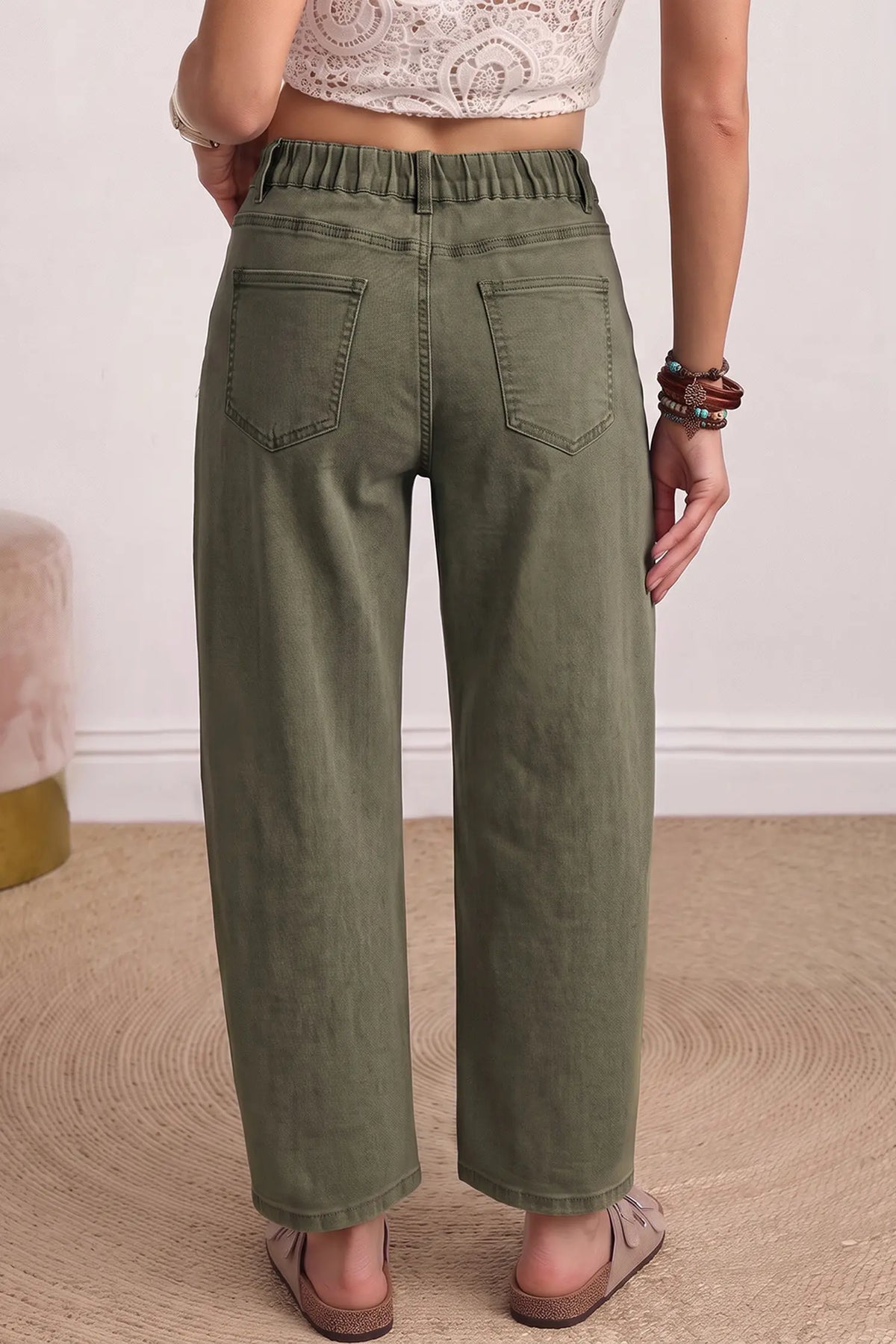 Solid Colour Square Patch Pocket Ankle-length Barrel Jeans – Beau Blue