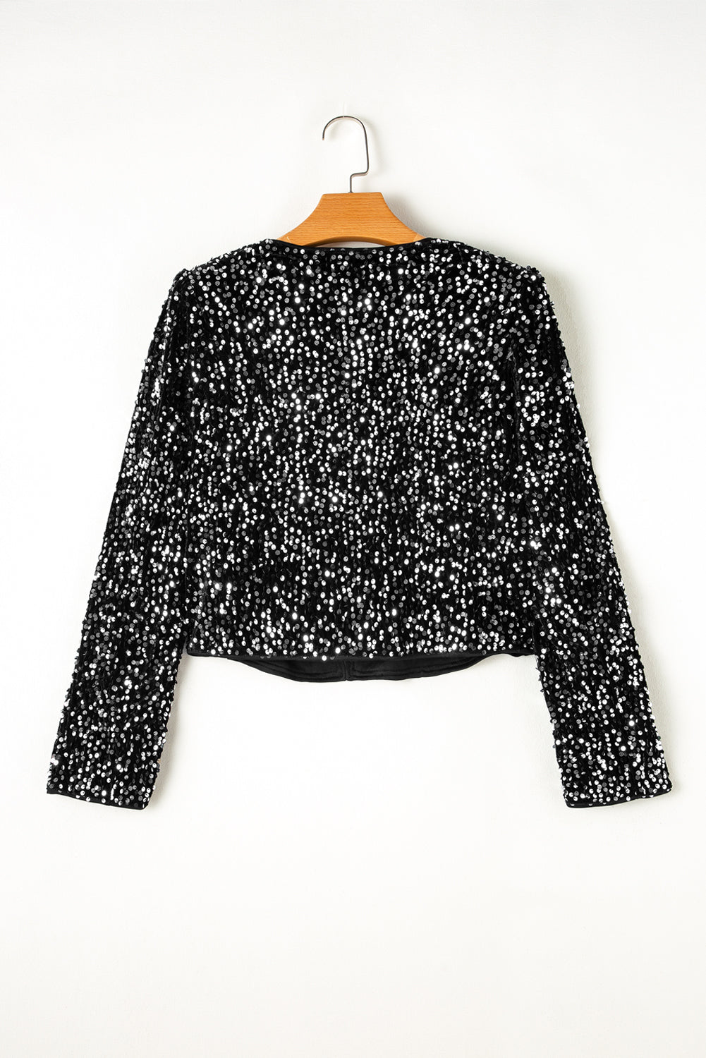 Black Sequined Open Front Cropped Jacket - eAura
